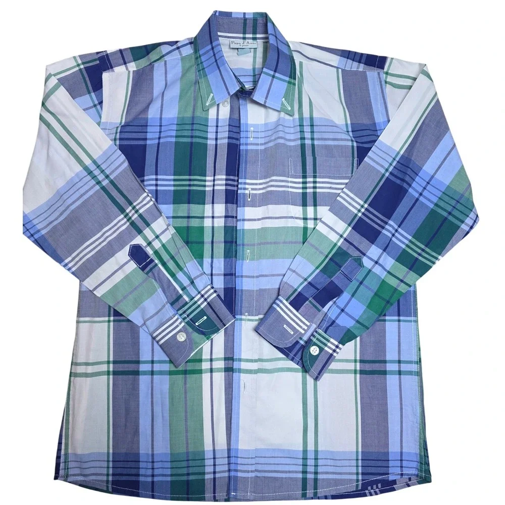 Papo d'Anjo Boys Plaid Long Sleeve‎ Button Up Shirt Sz 8 Years Preppy Cowboy