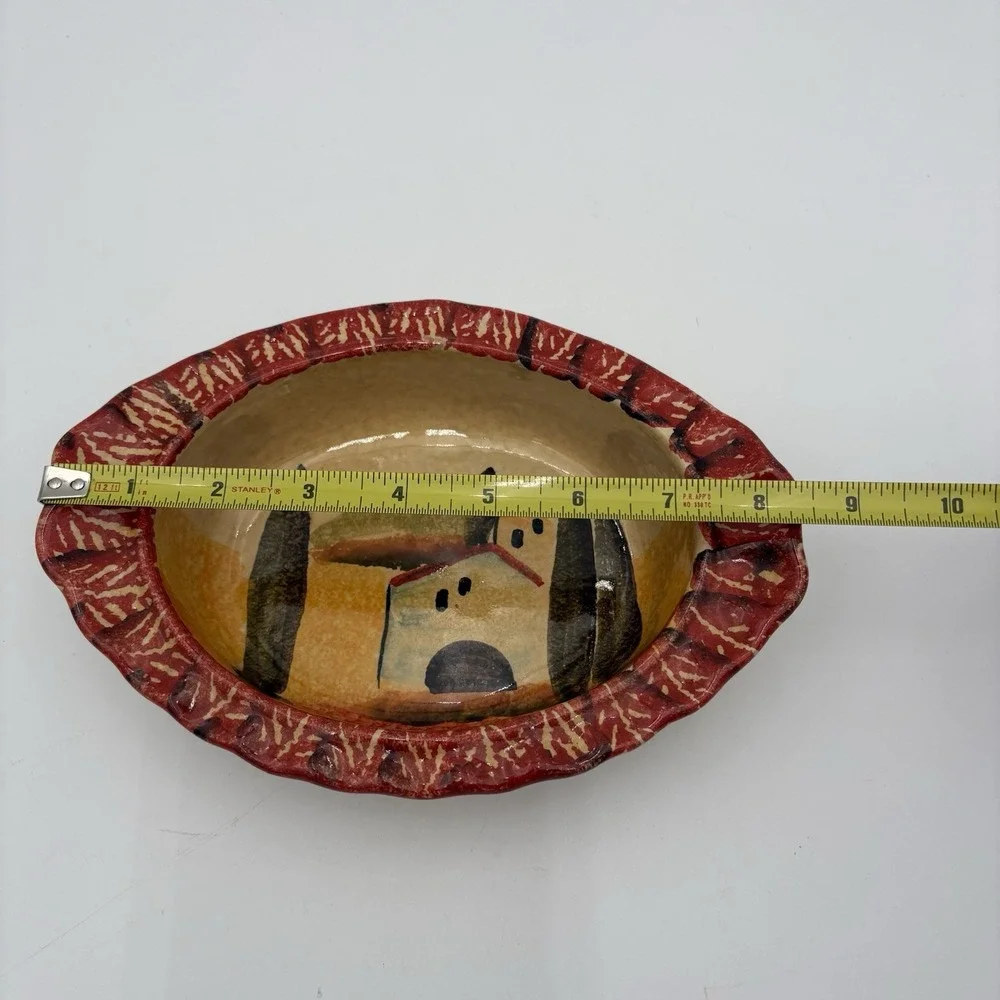 ITALICA ARS Hand Painted Pottery 8-1/2 x 6 Oval Oven Bowl, Italy‎