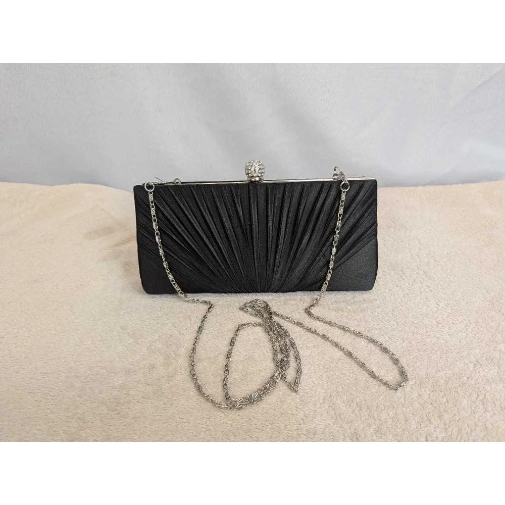 Charlie RSVP Black Pleated Rhinestone Ball‎ Evening Clutch Chain Bag
