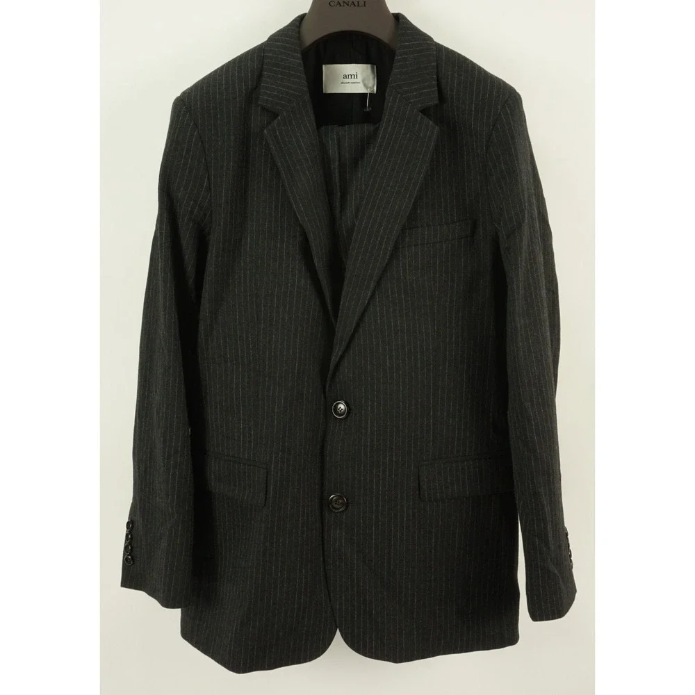 New AMI Alexandre Mattiussi Chalk Stripe Flannel Suit Men 38 Jacket 30 x 27 Pant
