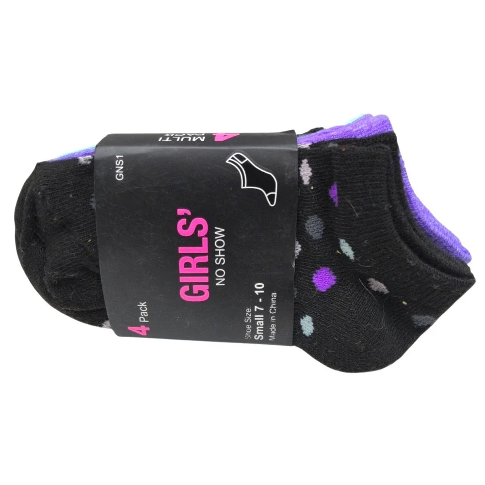 Girl's No Show Ankle Shocks 4‎ pack New size small 7-10
