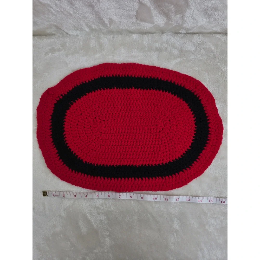 Set of 2 Hand Crocheted‎ Oval Red and Black Accent Home Decor  Placemat