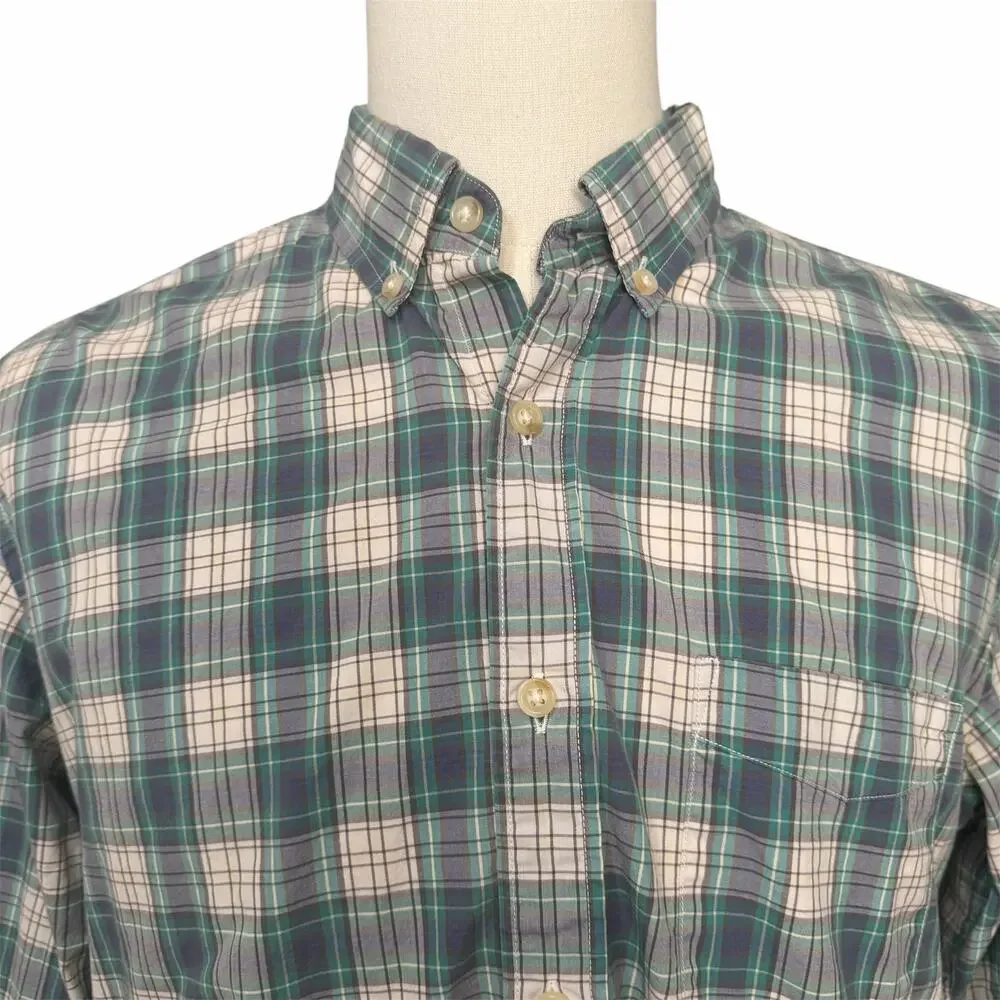 J. Crew Men's 100% Cotton Blue Plaid Button Down Shirt Sz L Preppy Classic