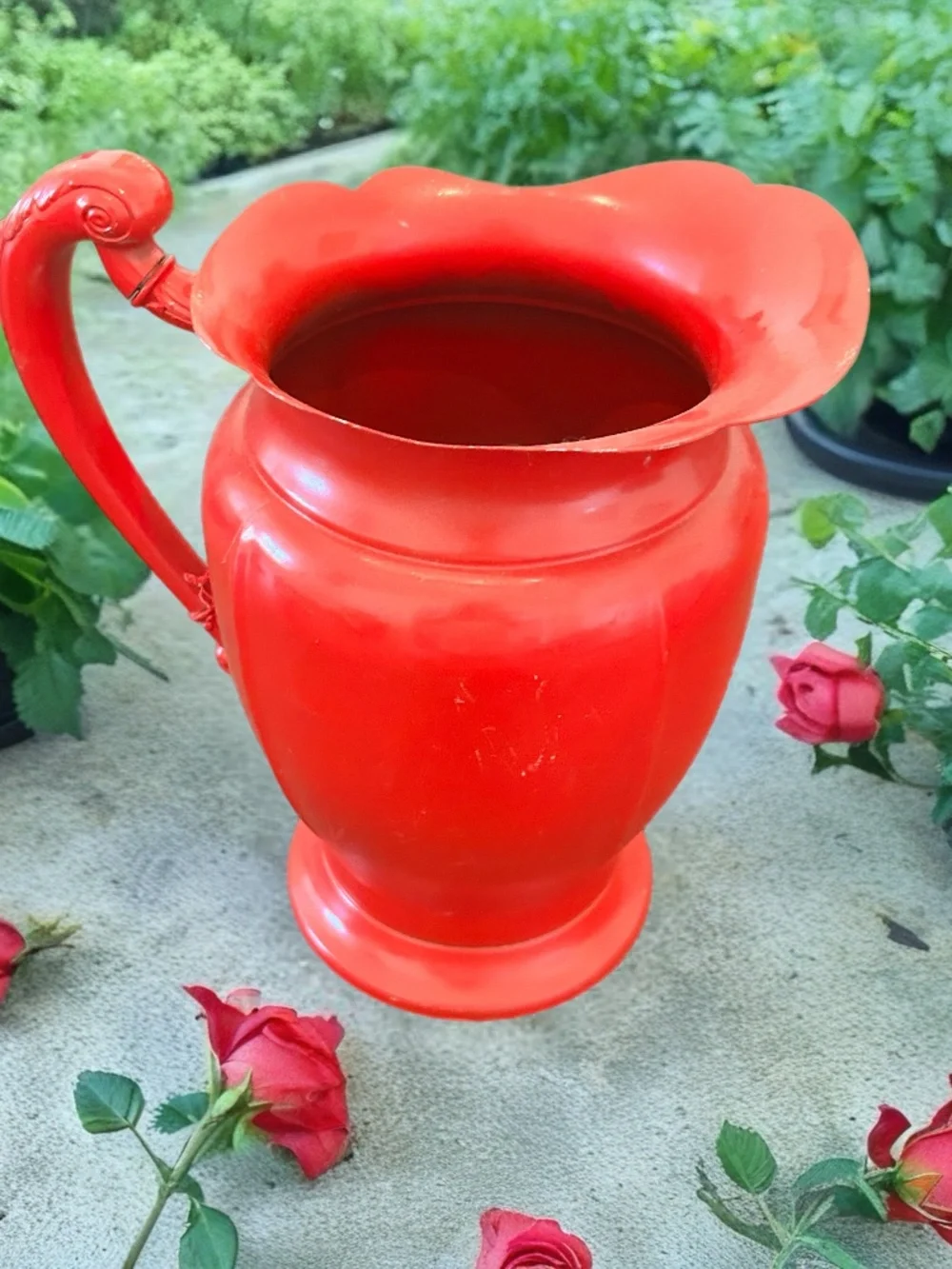 Vintage Cute Red Metal Pitcher