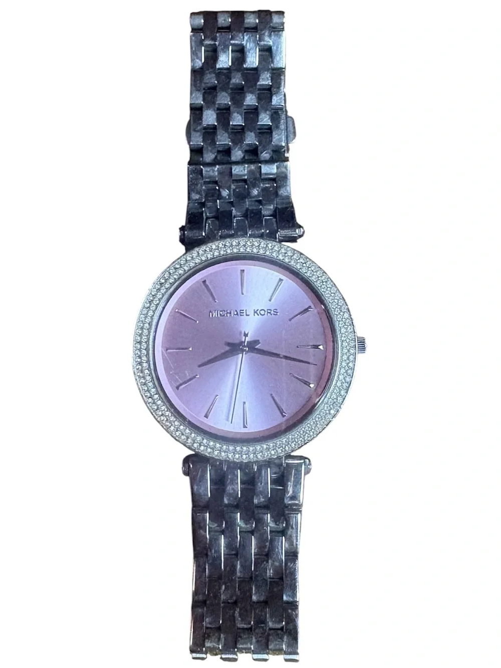 Michael Kors Silver Bracelet Watch with Pink Sunray Dial and Crystal Bezel