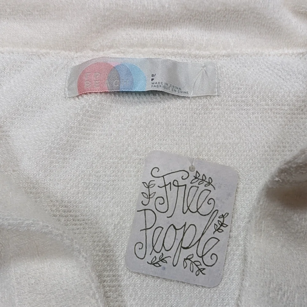 Free People Sweatshirt Womens S White Terry Cloth FP Beach Collar Crop Slouchy