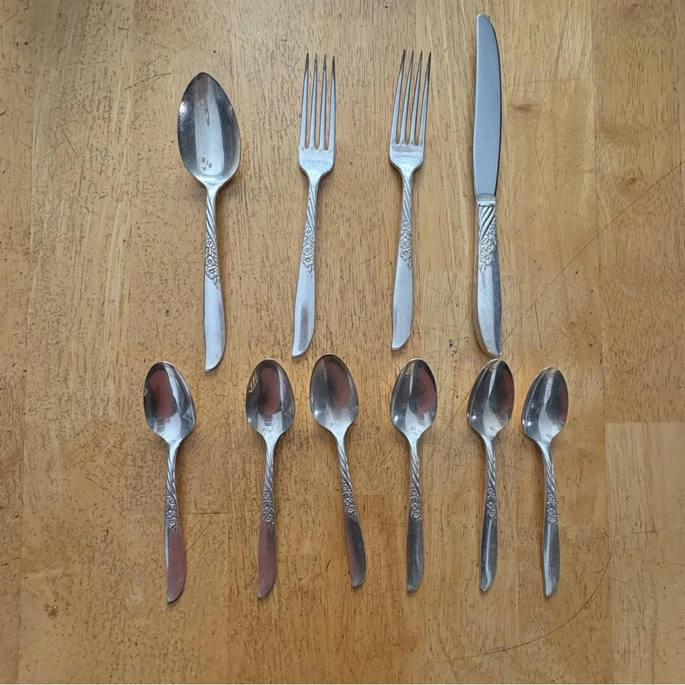 Wm Rogers Oneida Wildwood I Always Silver Plate 10 Pieces Spoons Knife Fork 1958
