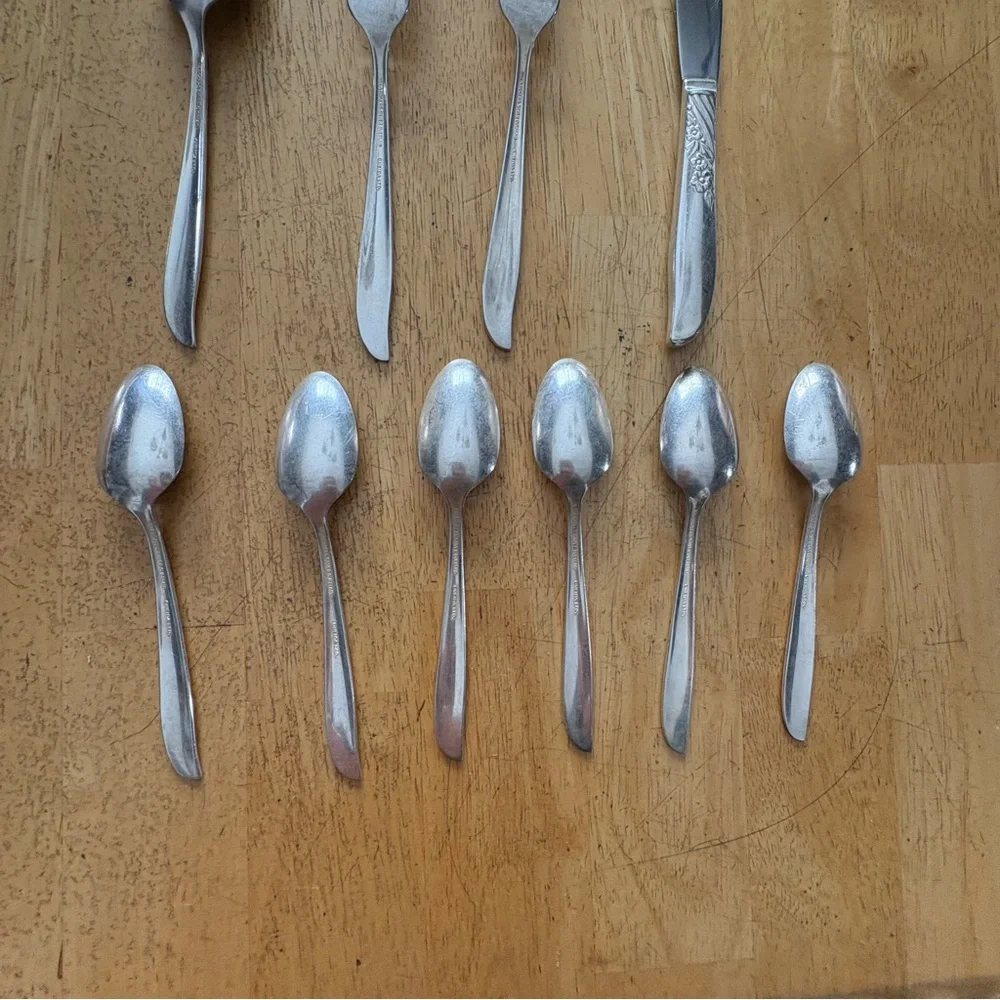 Wm Rogers Oneida Wildwood I Always Silver Plate 10 Pieces Spoons Knife Fork 1958
