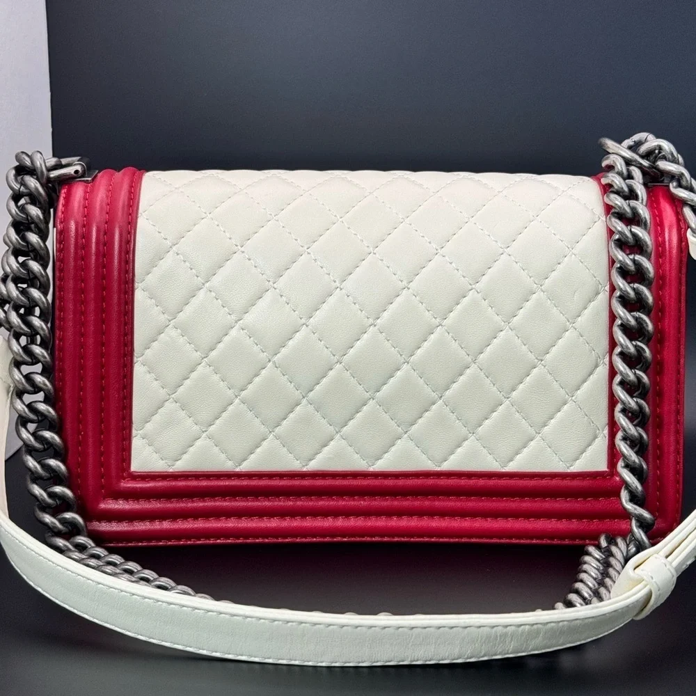 Authentic Chanel Medium Boy Bag – Rare Red & White Quilted Leather