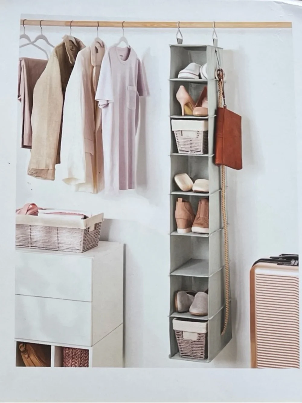 Brightroom 8 Shelf Hanging Closet Organizer Gray with Accessory Hooks 56