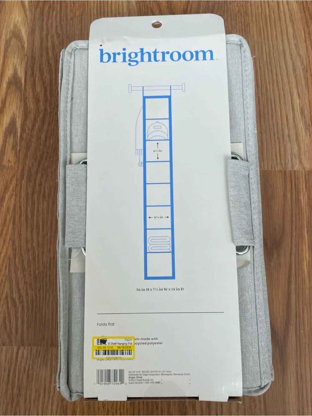 Brightroom 8 Shelf Hanging Closet Organizer Gray with Accessory Hooks 56