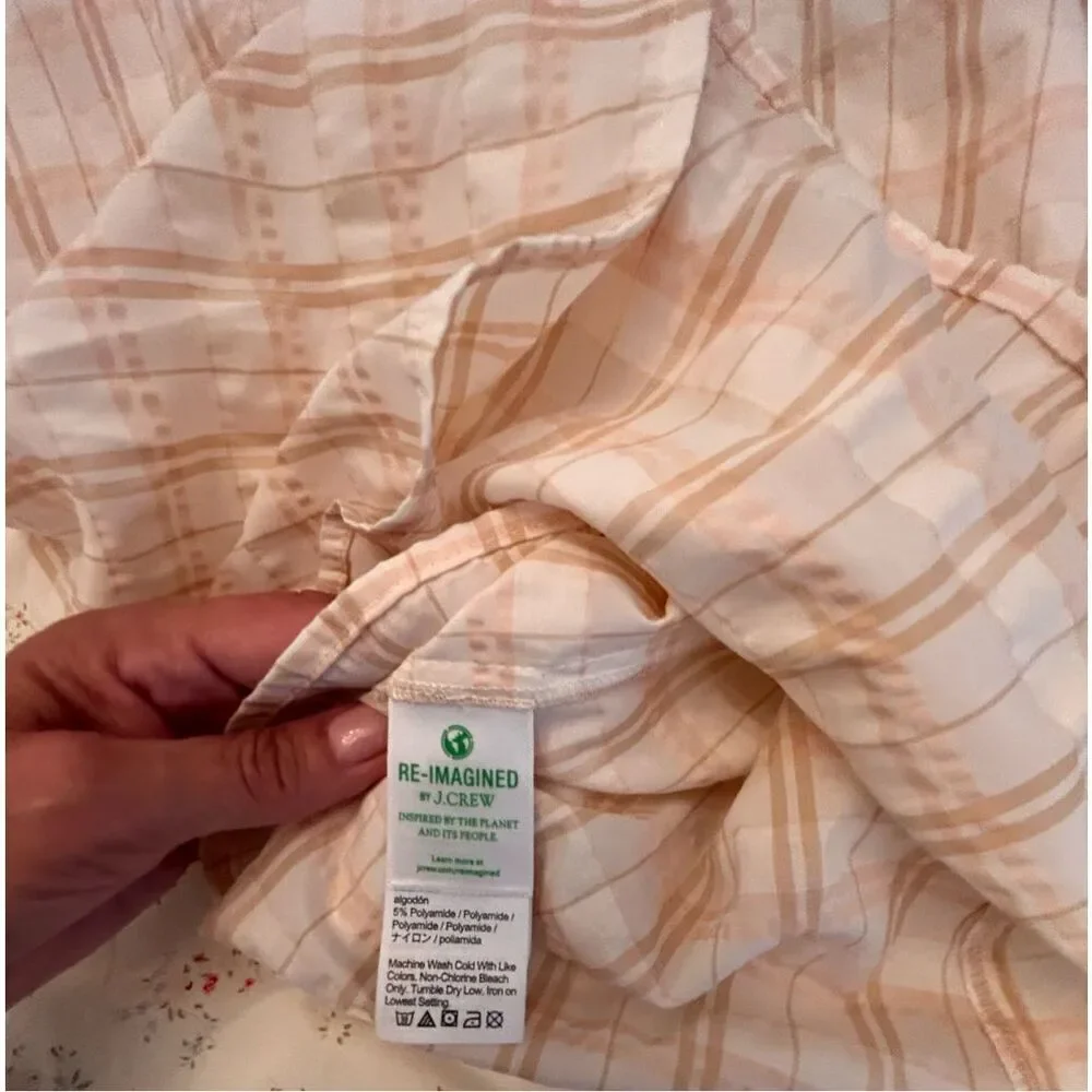 J Crew Women's V Back Puff Sleeve Textured Plaid Top Blouse Size 2 NWOT