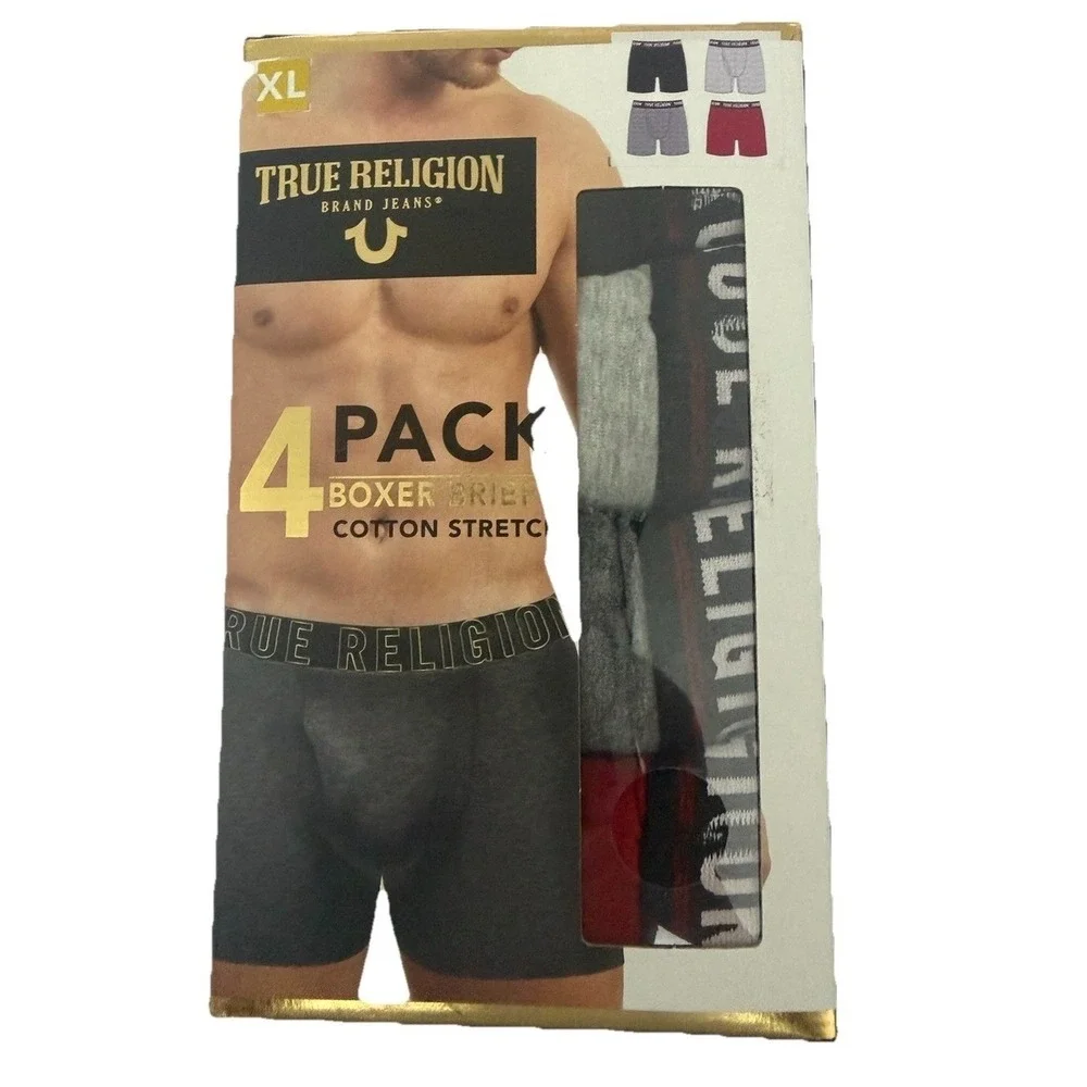 True Religion Men's Cotton Stretch Boxer Briefs 4-Pack in size XL