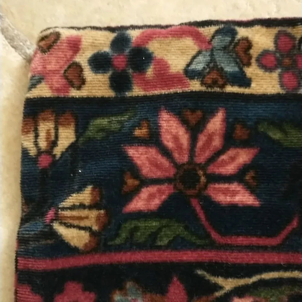 Vtg Ralph Lauren Pillow Blue Floral Corduroy Cotton USA Square 14x14