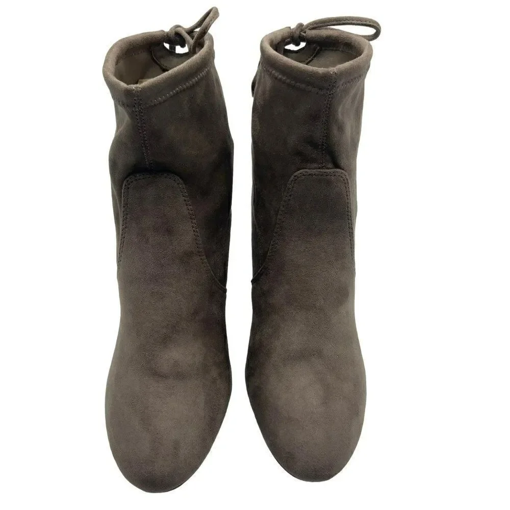 New Directions Hollis‎ Stretch Tie Sock Booties Heels Taupe Size 10