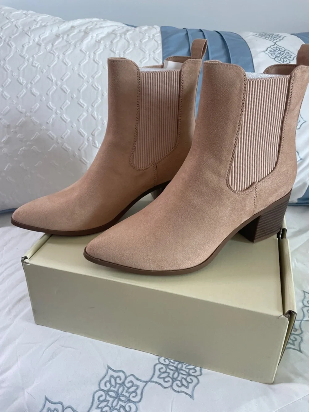 J. Adams Andi nude suede ankle boots