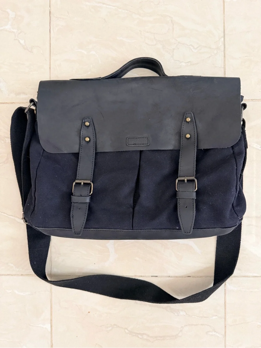 VASCHY Unisex Black Canvas & Leather Vintage Messenger Bag Work Satchel
