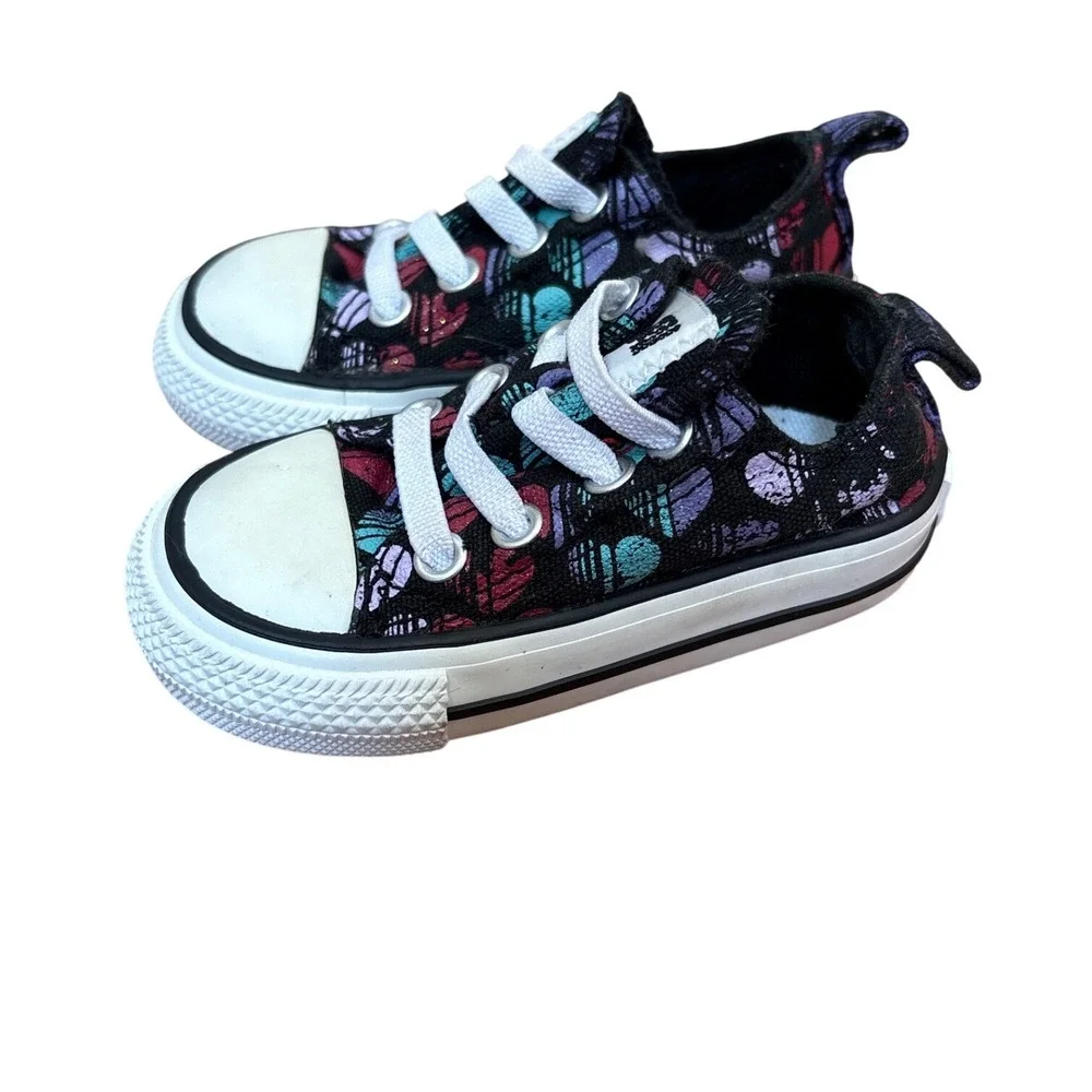 Converse All Star Sneakers Kids Black Multi Heart Print Low‎ Top SIZE 4