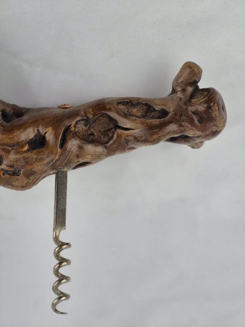 Vintage Grape Vine Burlwood Corkscrew Bottle Opener