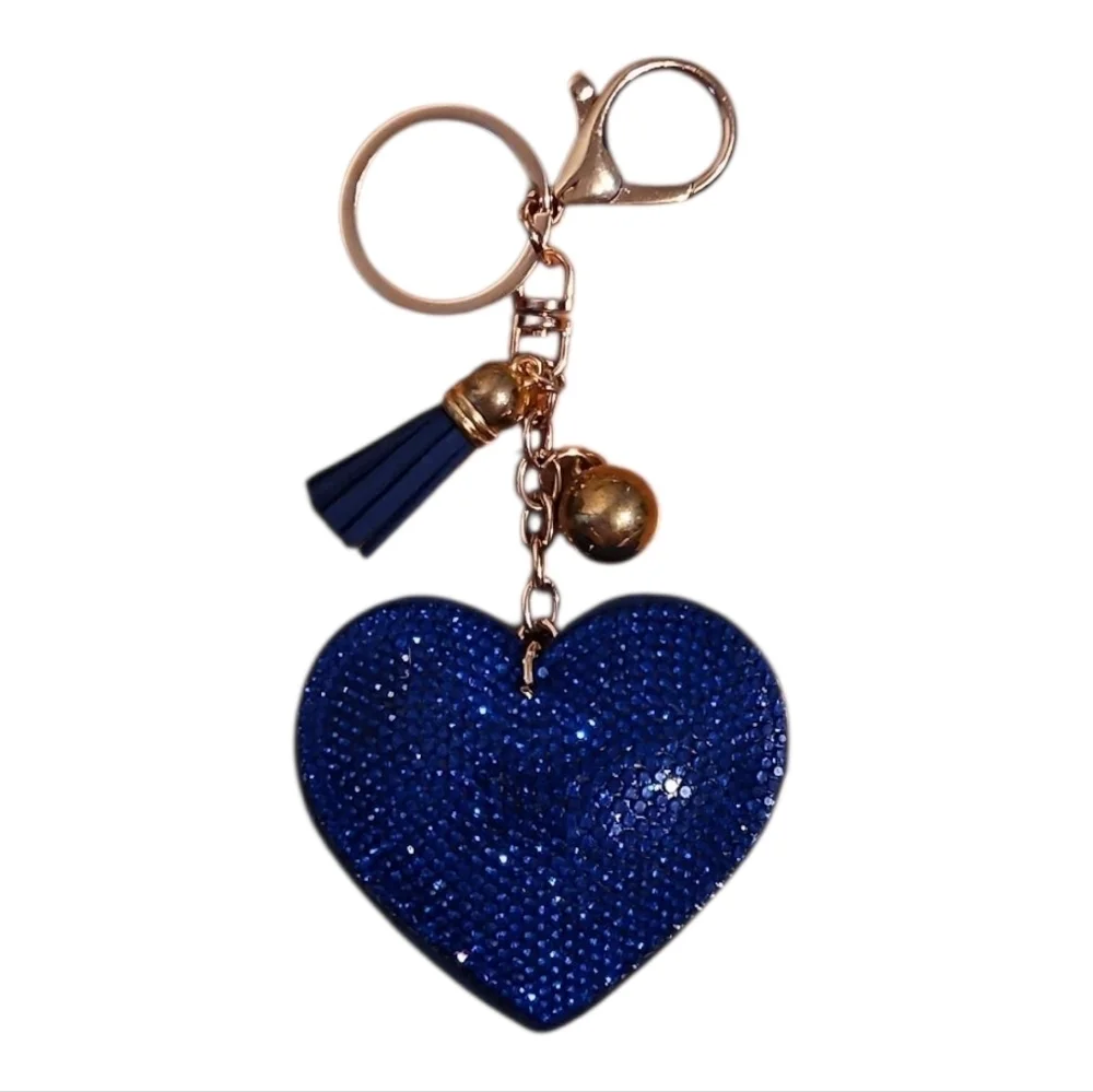 Blue Rhinestone Heart Keychain or Purse Charm with Tassel, NWOT