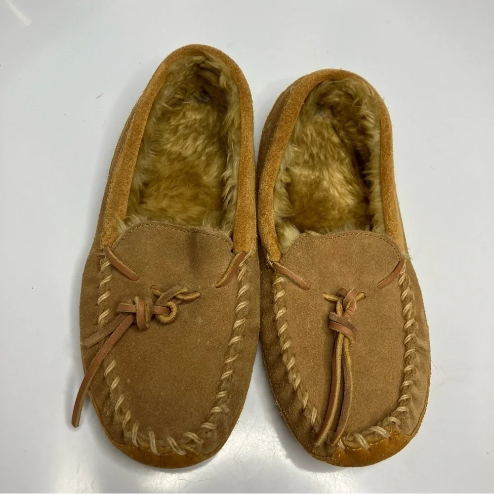 L.L. Bean‎ fur lined leather slippers size 4 youth