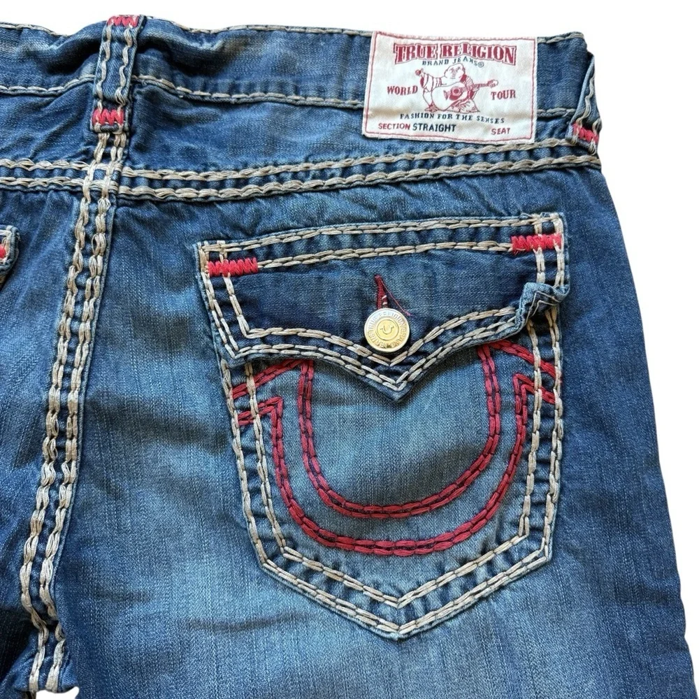 RARE VTG Y2K True Religion Mens Dark Desire Red Tan Rope Stitch Jeans 40x32