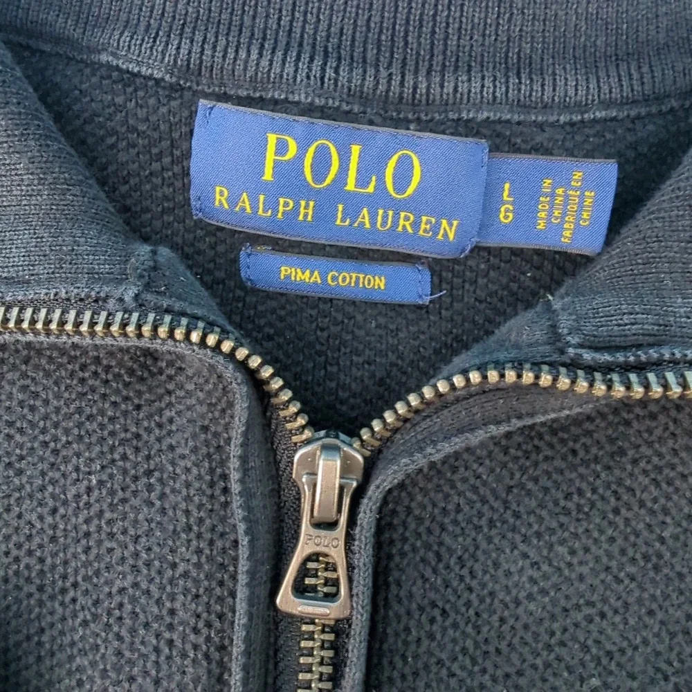 Polo Ralph Lauren Mens Black Pima Cotton Quarter Zip Sweater Large Pony Logo
