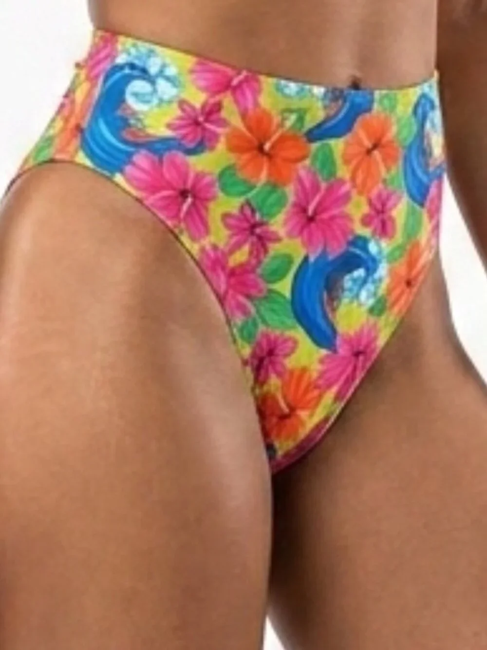 FRANKIES Bikinis Anne Neon Surfer High Waisted Swimsuit Bottom Medium