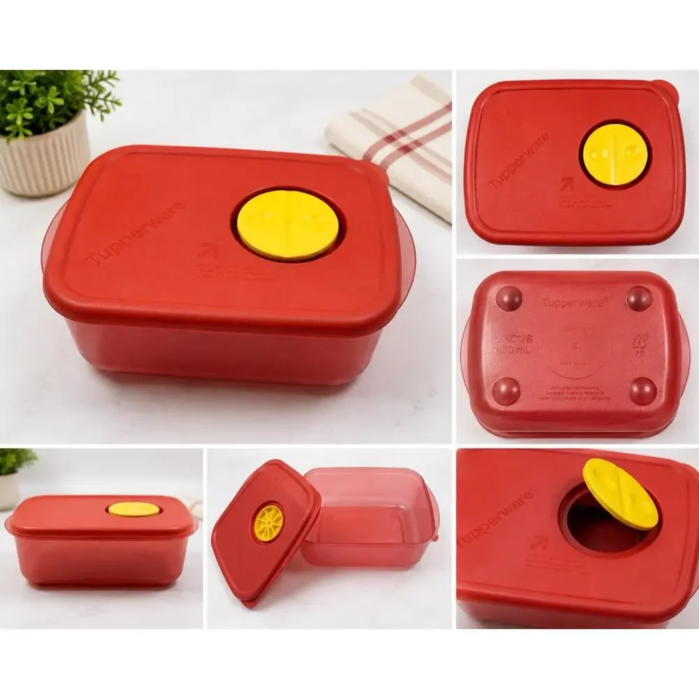Tupperware Vent ’N Serve 2.5 Cup Microwave Container Red Yellow Lid 600mL
