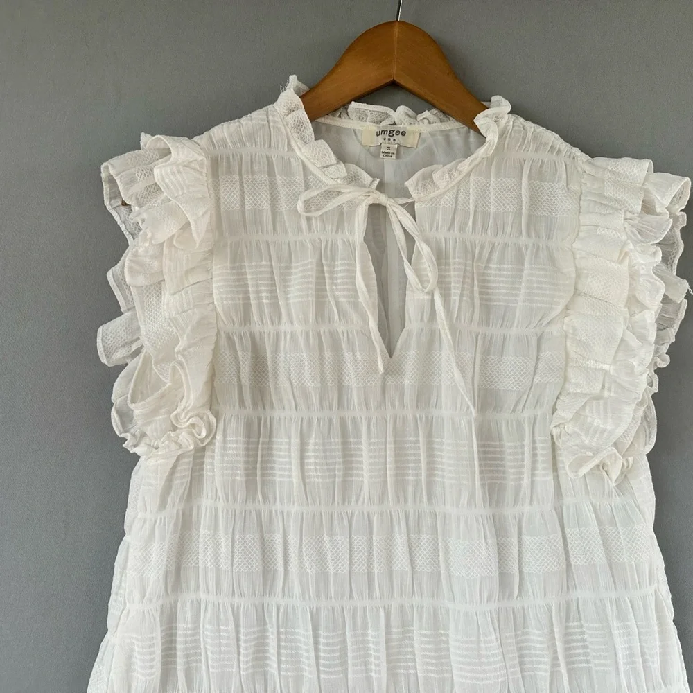 Umgee White Ruffle Sleeve Textured Blouse