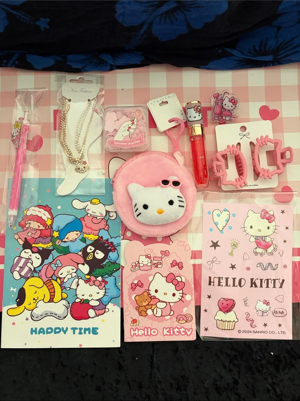Hello Kitty Pink Plush Coin Purse and Matching Pink Accessories Set