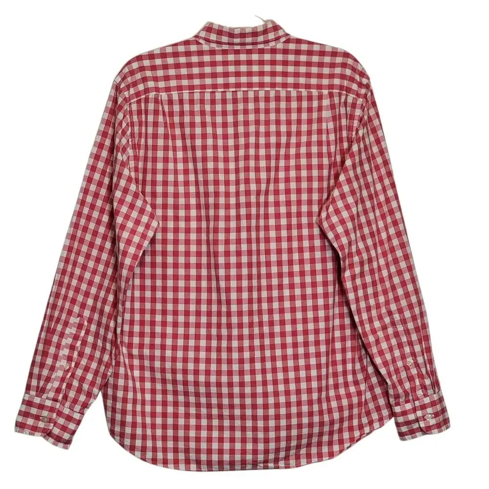 J.Crew Red White Check Cotton Button Front Long Sleeve Shirt L Preppy Casual