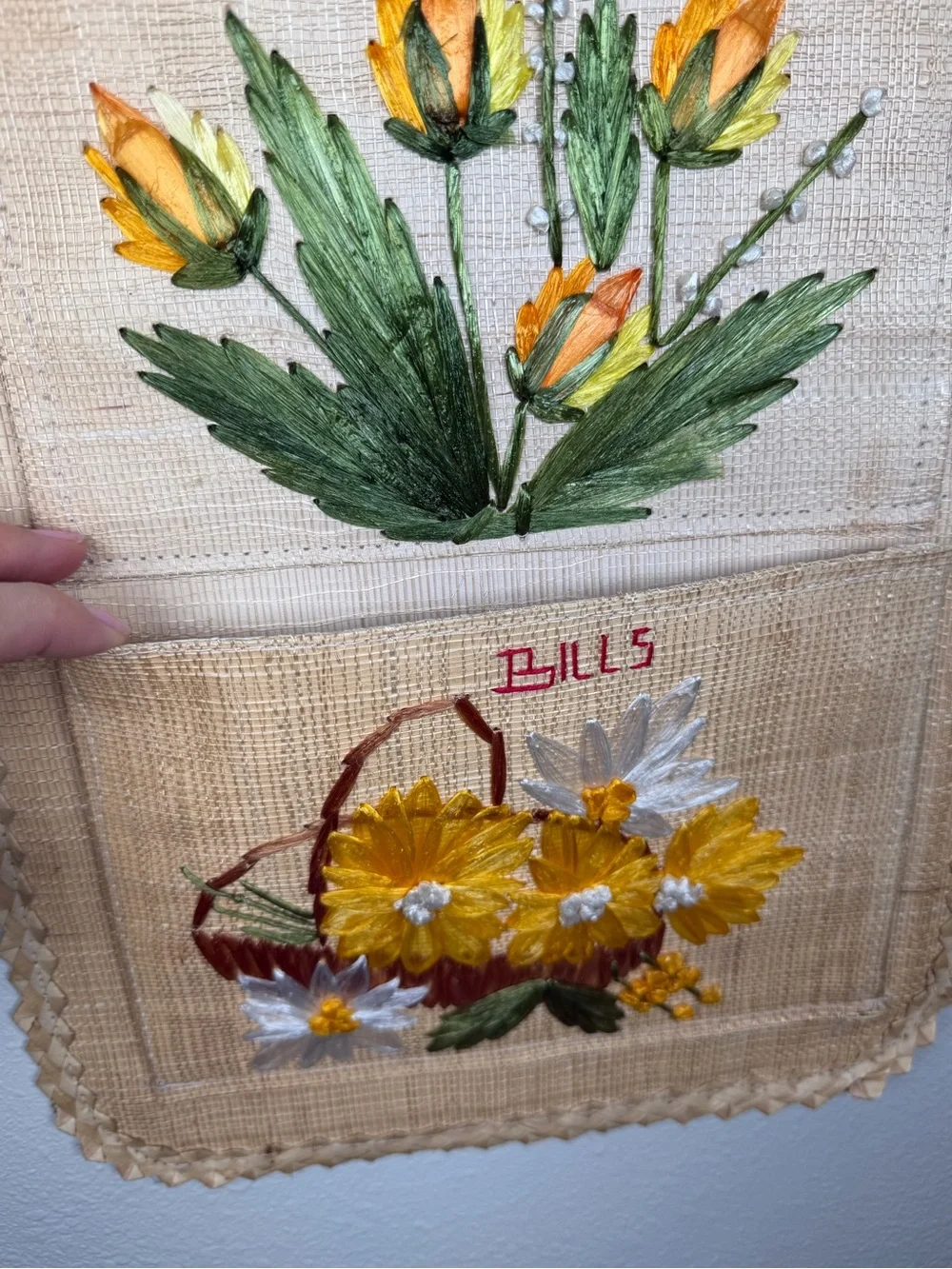 Vintage Florida Rafia Letters & Bills Organizer Wall Hanging Philippine Souvenir