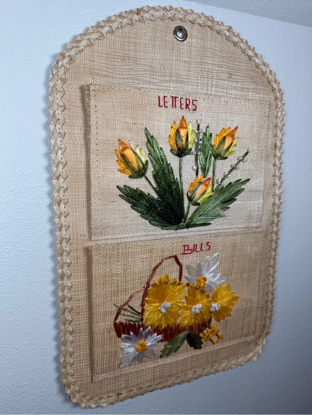 Vintage Florida Rafia Letters & Bills Organizer Wall Hanging Philippine Souvenir