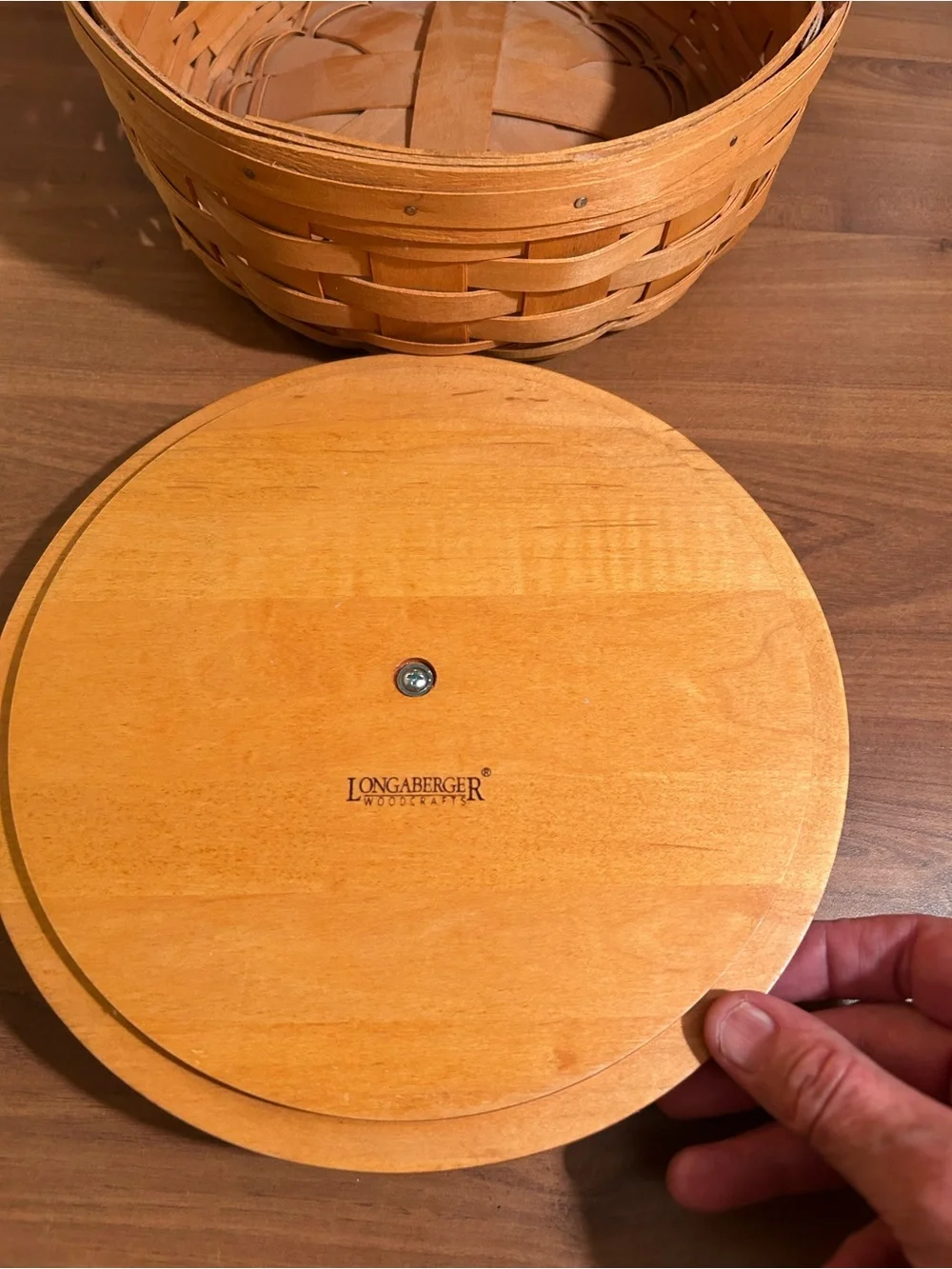 Vintage Longaberger Lidded Basket with Leather Handles - Honey Brown