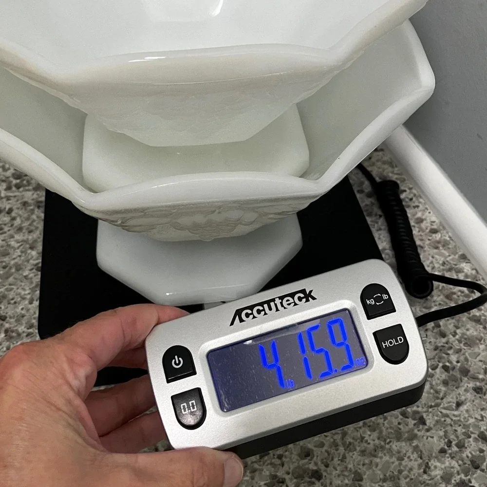 Anchor Hocking Footed Bowls Harvest Grape 8.5in White Milk Glass Vintage Pair