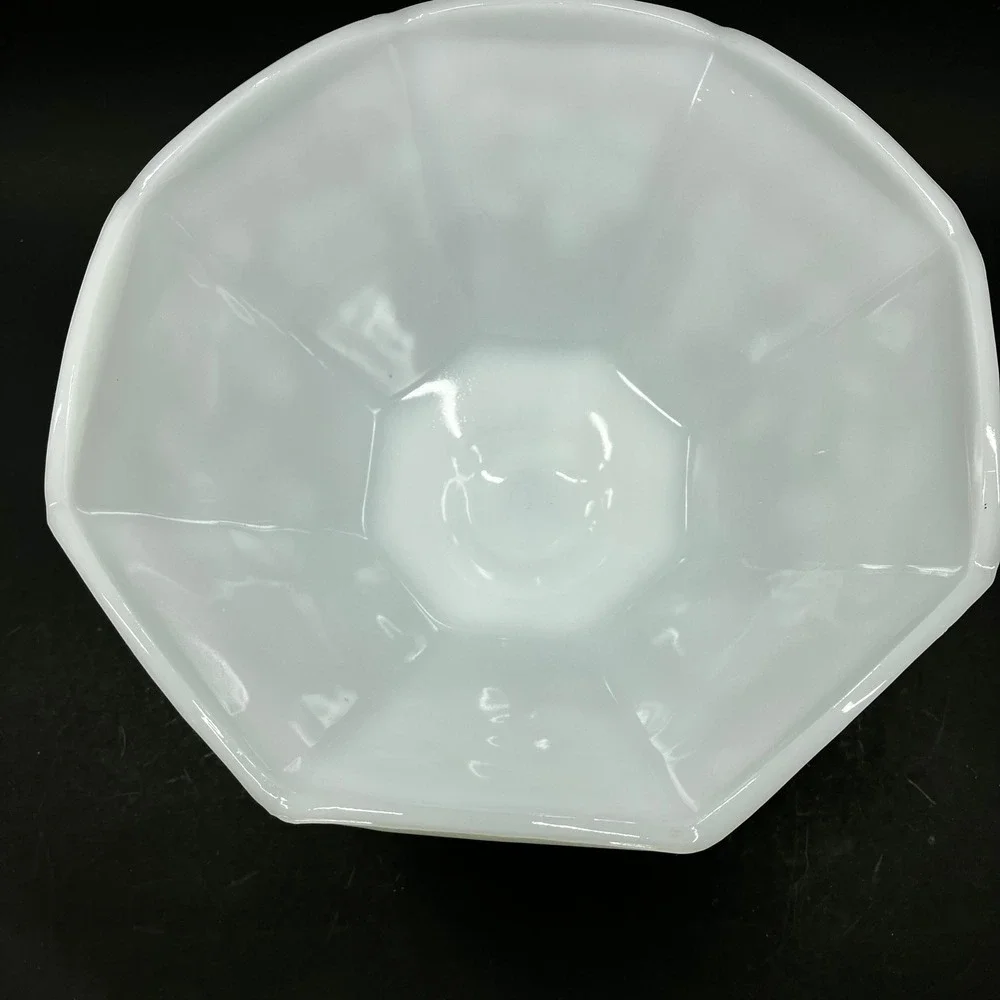 Anchor Hocking Footed Bowls Harvest Grape 8.5in White Milk Glass Vintage Pair