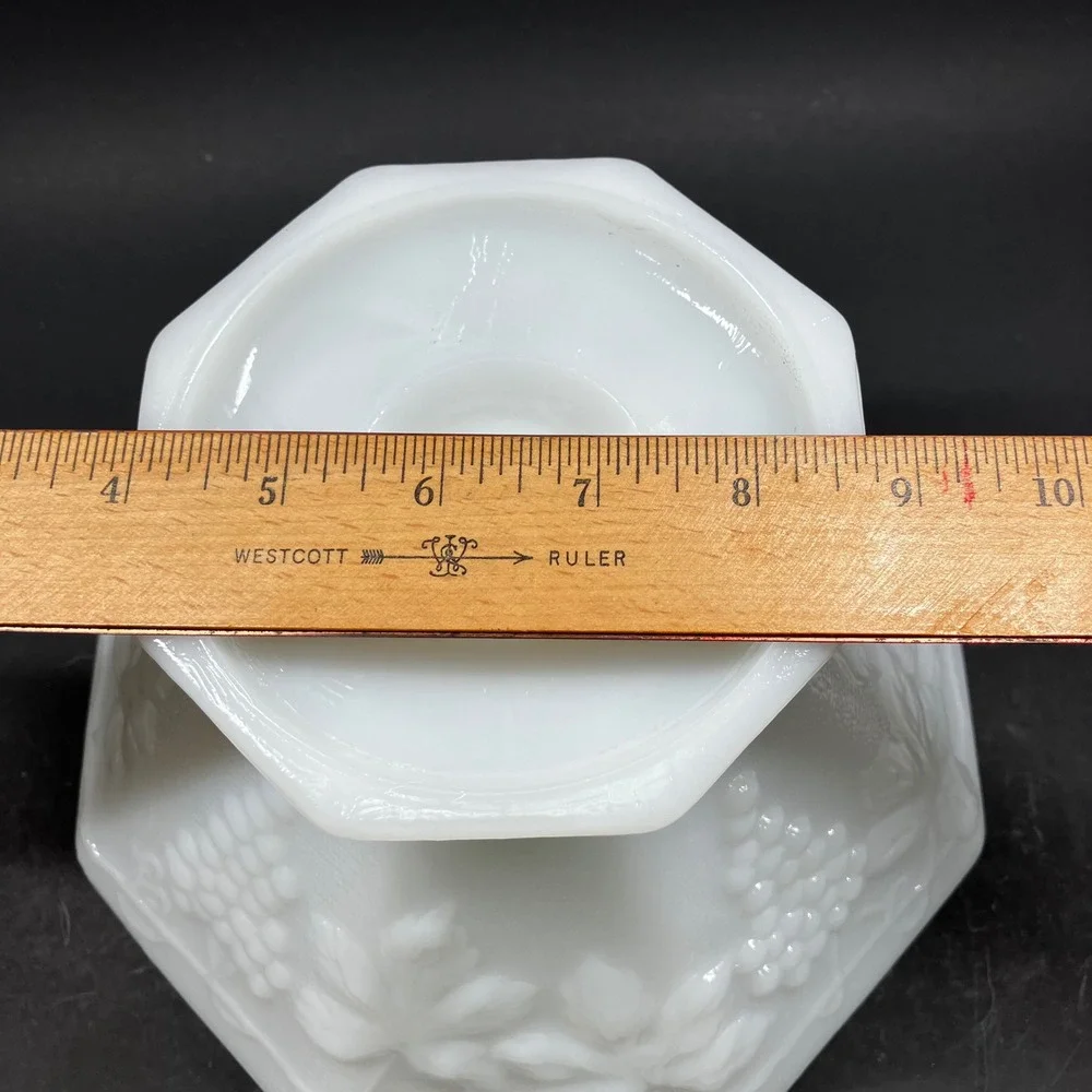 Anchor Hocking Footed Bowls Harvest Grape 8.5in White Milk Glass Vintage Pair
