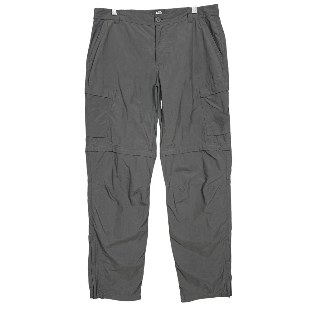 REI Pants Mens 38x36 Fits 38x34 Gray Relaxed Fit Hiking Cargo Convertible Shorts