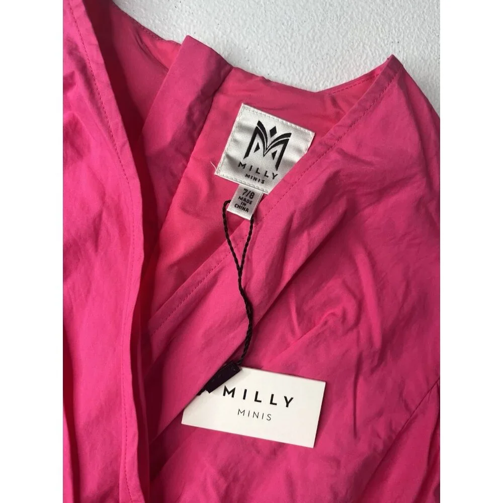 Milly Minis Girls Paulina Poplin Romper Pink Hibiscus Size 7/8 With Tags‎