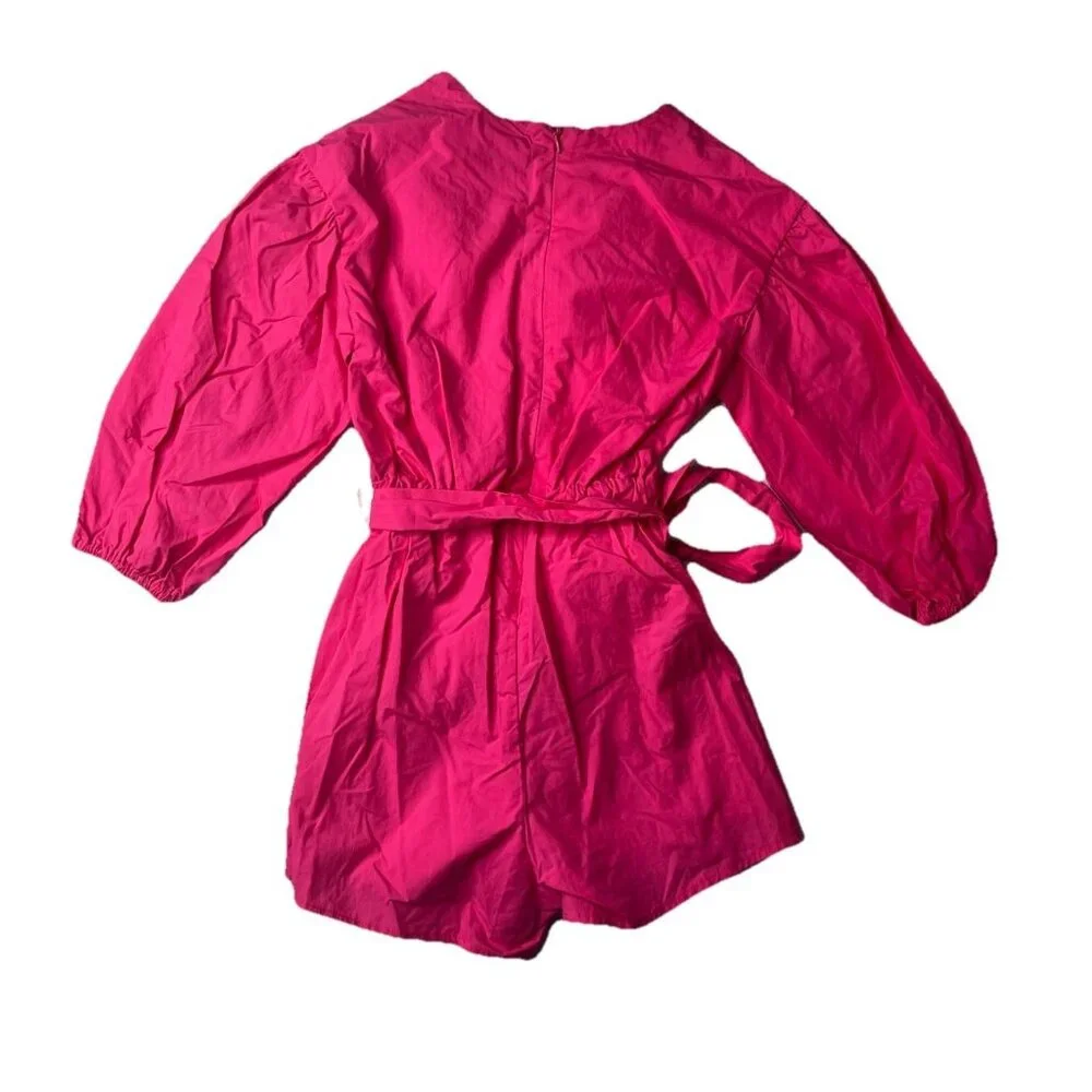 Milly Minis Girls Paulina Poplin Romper Pink Hibiscus Size 7/8 With Tags‎