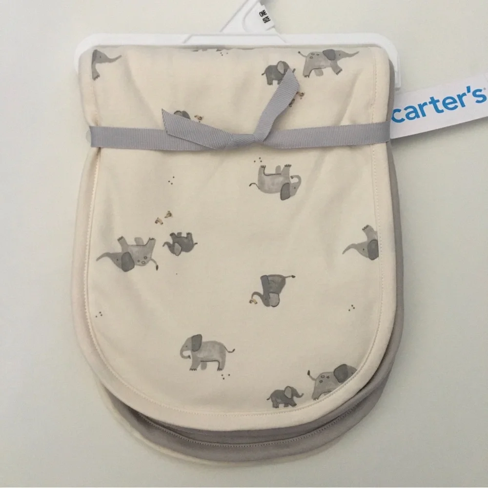 Carter's Baby Burp Cloths Set of 3 Elephants Stripes Solid NEW