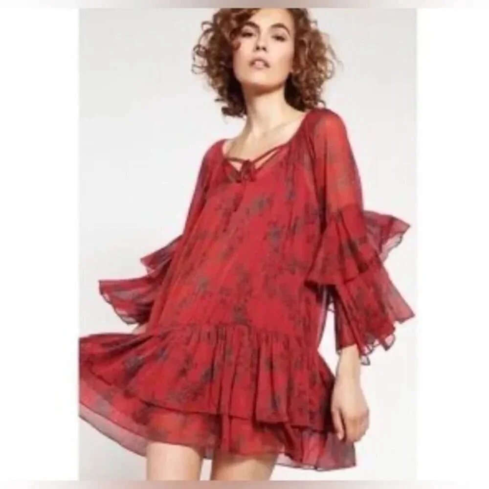 Free People Sunsetter Dress Red Floral Pattern Size XS