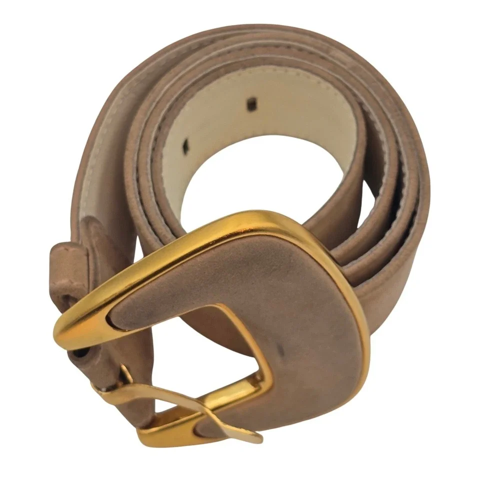 Vintage 80s Escada‎ Suede Belt Sz 36 Made Western Germany Gold Buckle Taupe