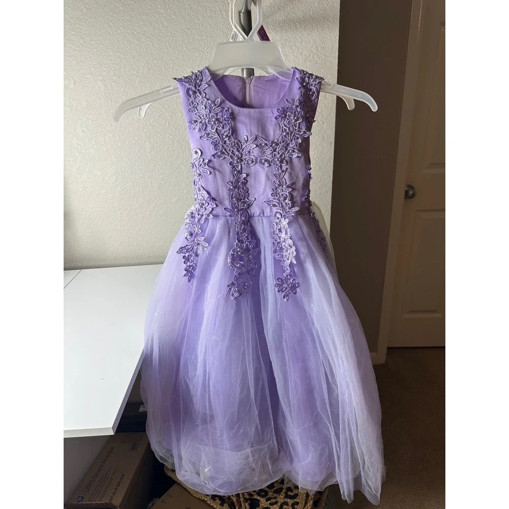 Lilac Tulle / Lace‎ /Pearl /Sequin Flower Girl Dress