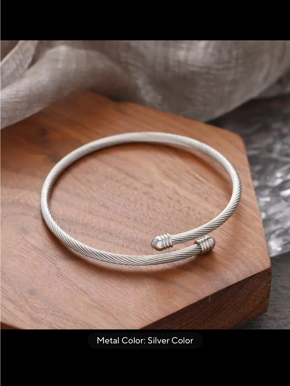 Silver Twisted Cable Open Cuff Bracelet for Men