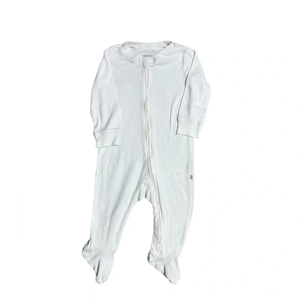 Carter's Baby White Ribbed Footie Pajamas Size 9 Months