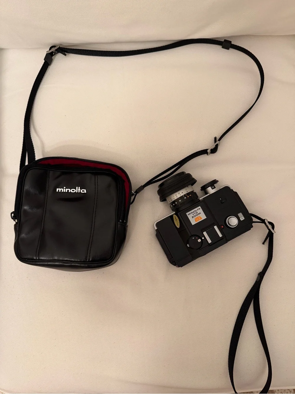 Vintage Minolta 110 Zoom SLR with Leather Bag and Strap