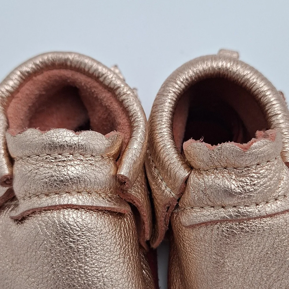 Mishmoccs Leather Soft Soled Moccasins Baby Rose Gold Metallic Baby