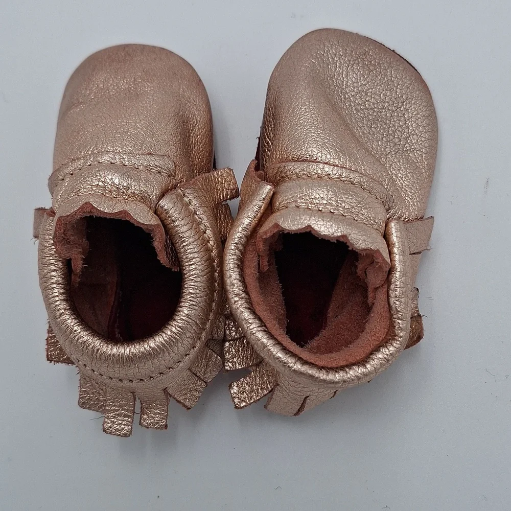 Mishmoccs Leather Soft Soled Moccasins Baby Rose Gold Metallic Baby